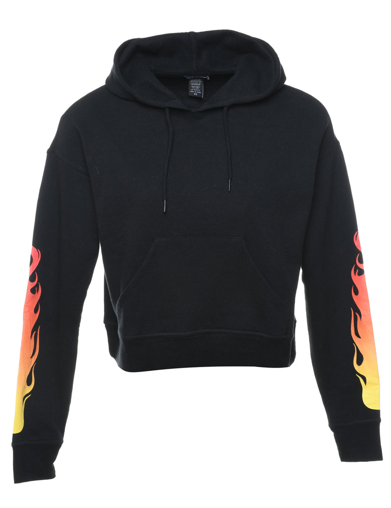 Black Hooded Flame Design Sweatshirt - XS