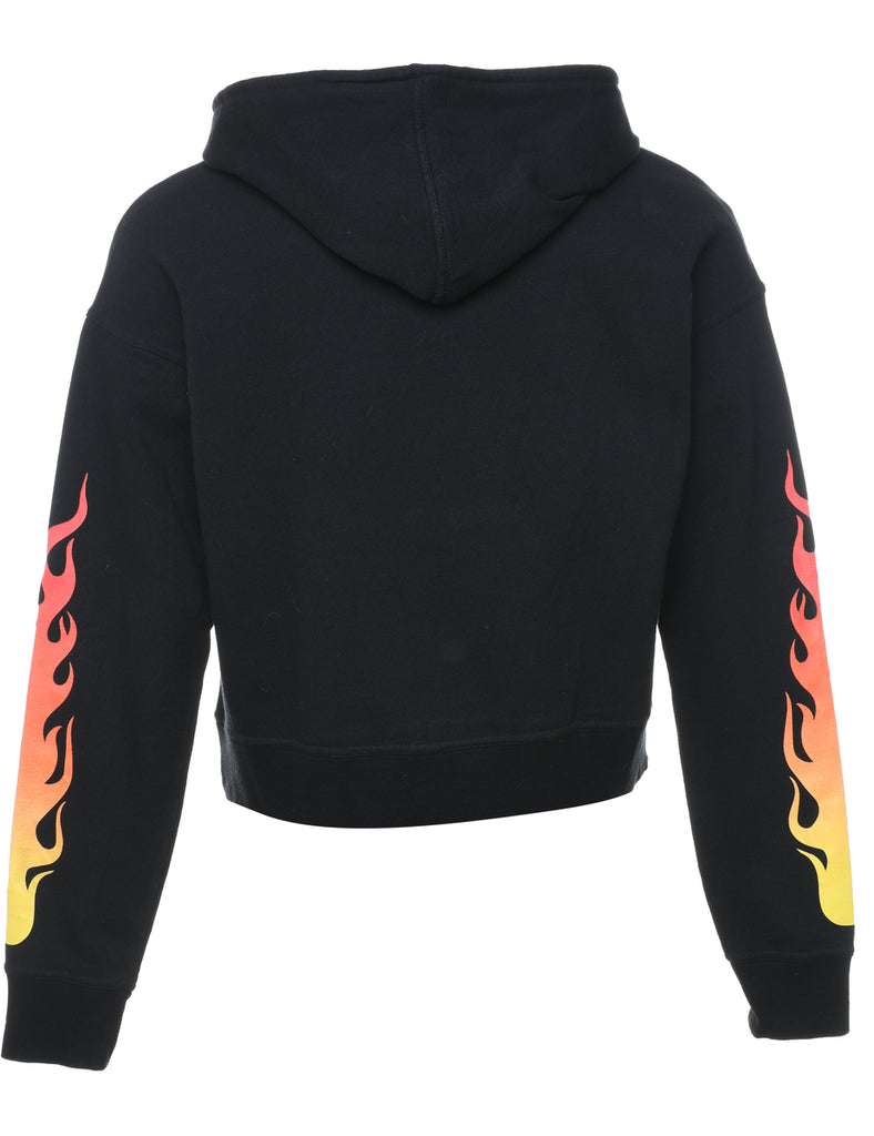 Black Hooded Flame Design Sweatshirt - XS