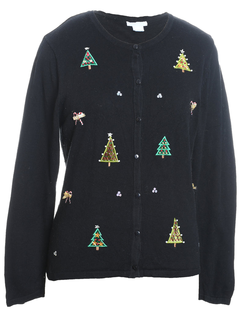 Black Knit Christmas Cardigan  - L