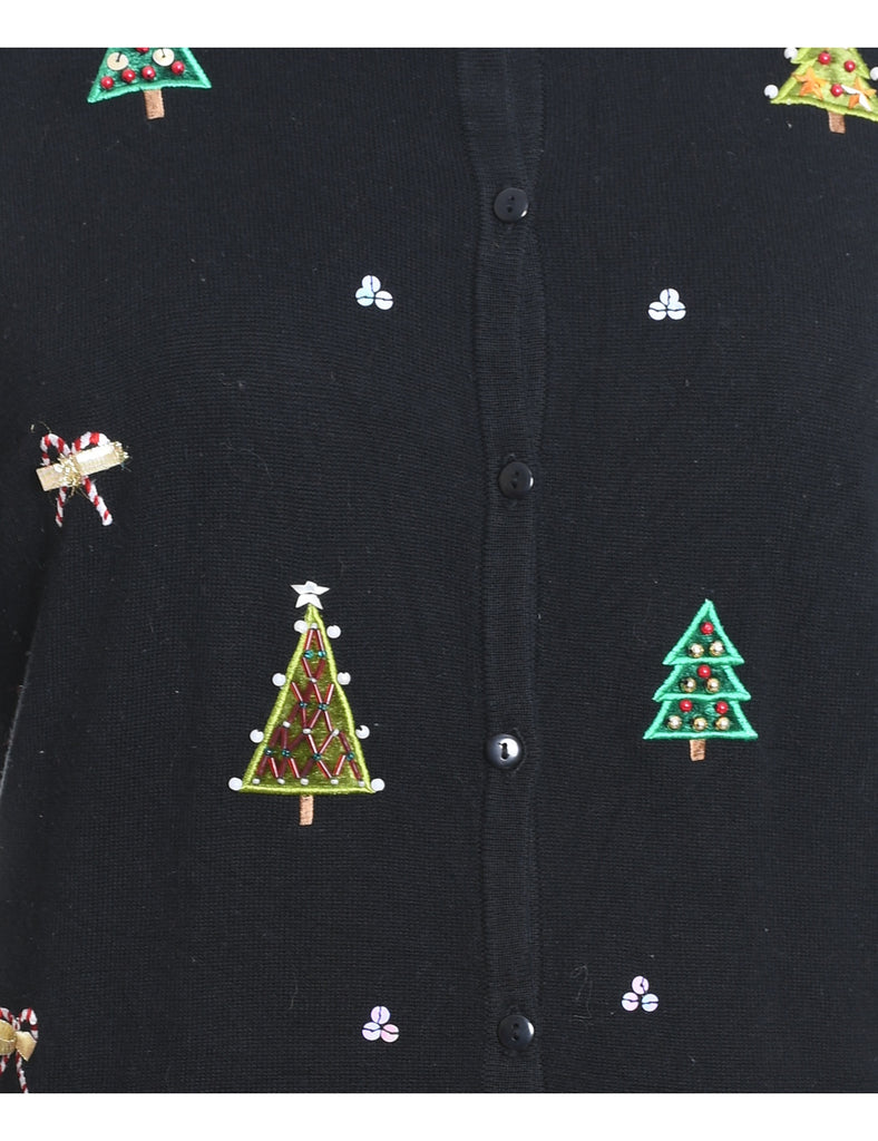 Black Knit Christmas Cardigan  - L