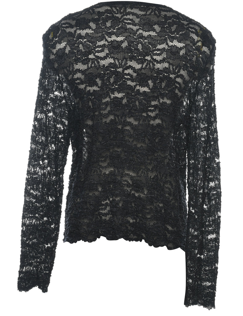 Black Lace 1990s Evening Blouse - M