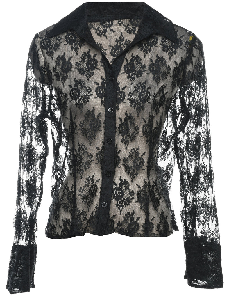 Black Lace Evening Blouse - M