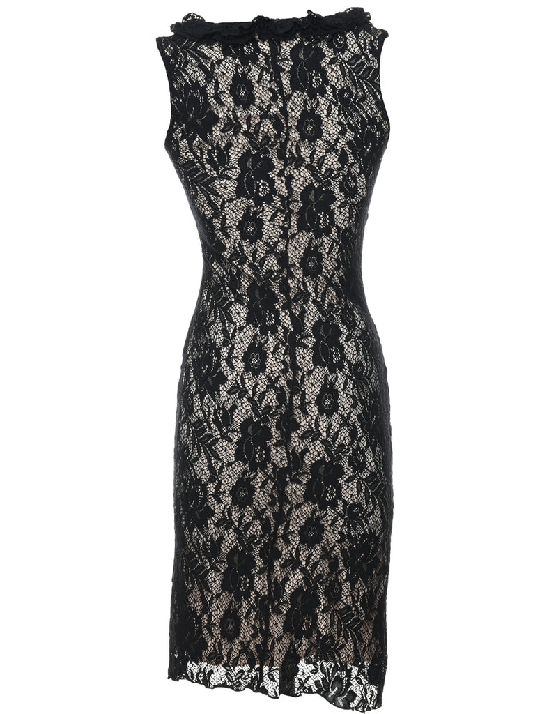 Black Lace Fitted Evening Dress - XS