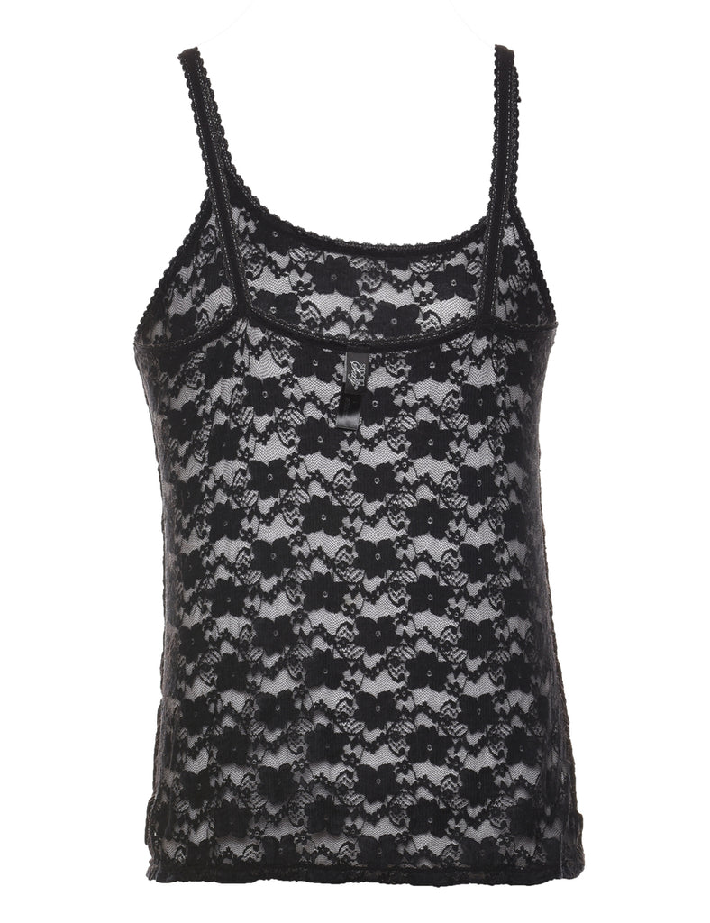 Black Lace Sheer Strappy Camisole - S