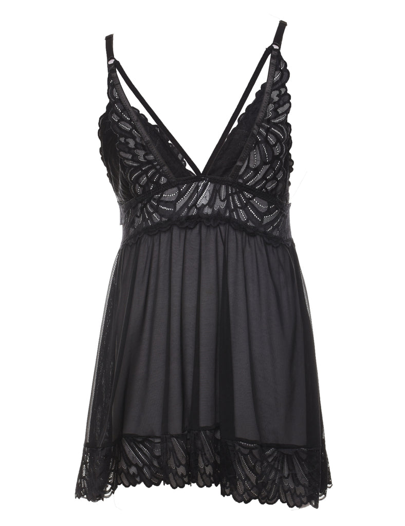 Black Lace Trim 1990s Babydoll - S