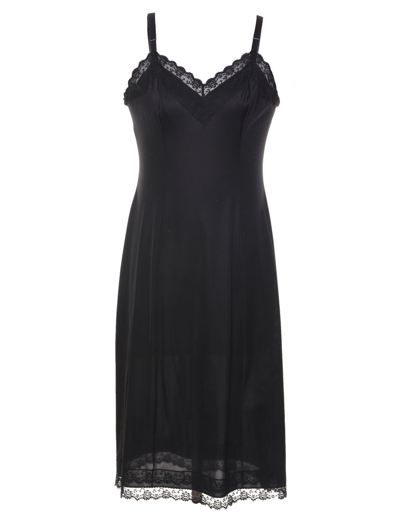 Black Lace Trim 1990s Dress - S