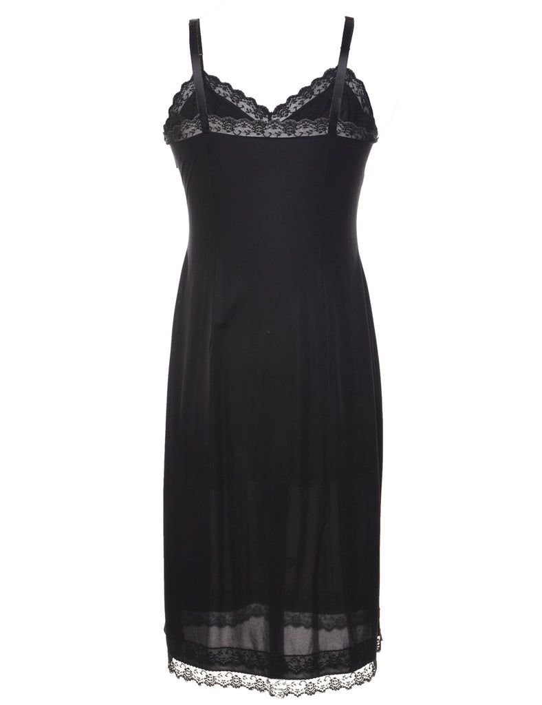 Black Lace Trim 1990s Dress - S