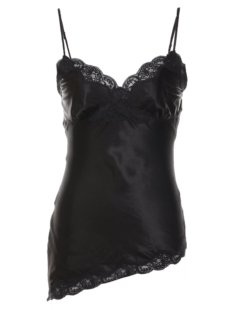 Black Lace Trim 1990s Slip  - S