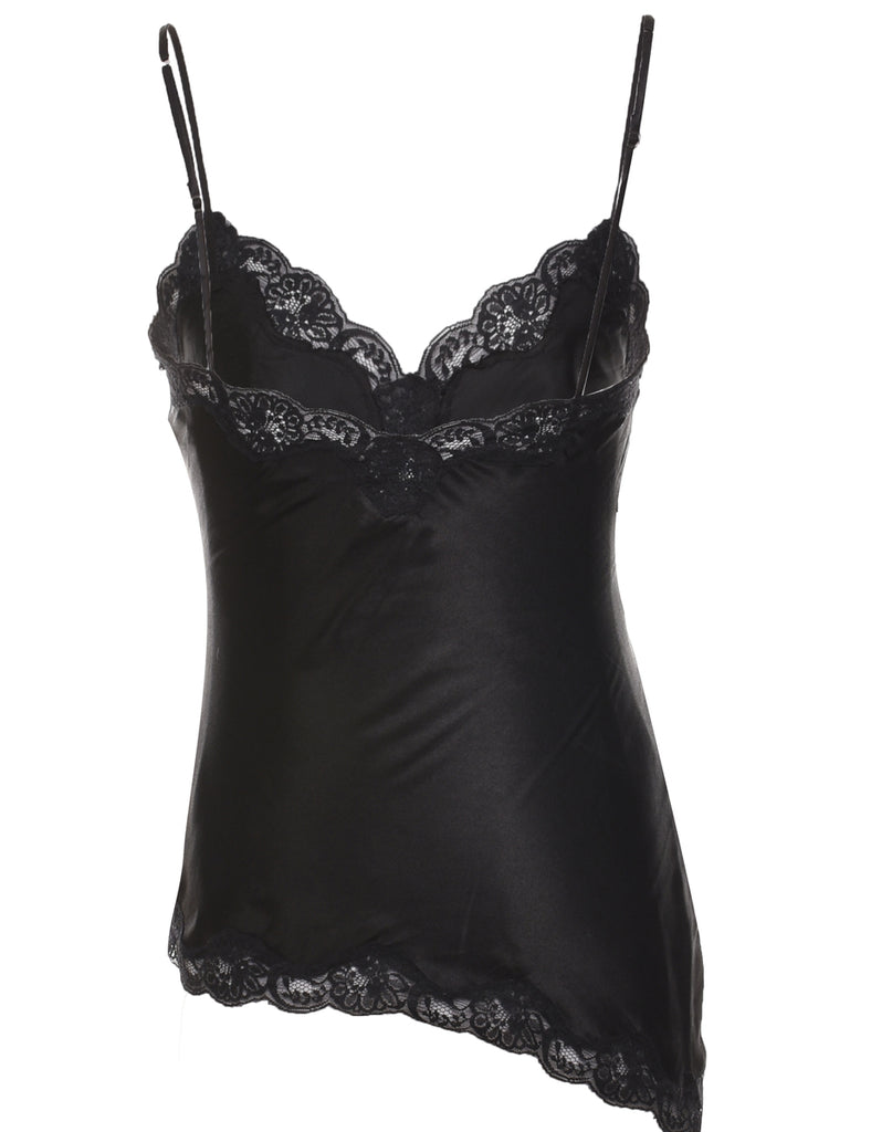 Black Lace Trim 1990s Slip  - S