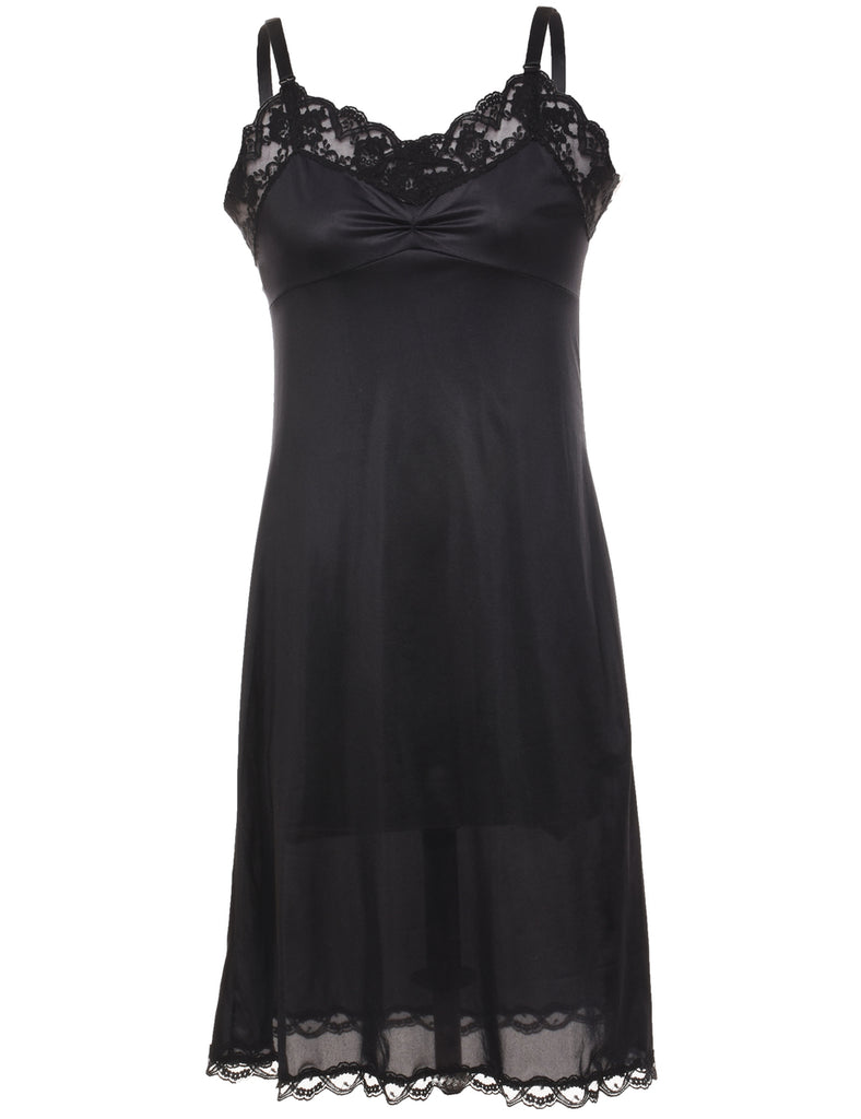 Black Lace Trim 1990s Slip Dress - M