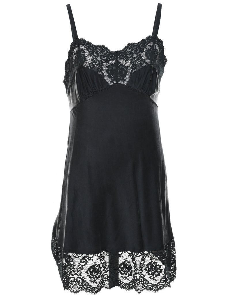 Black Lace Trim Silk Slip - S