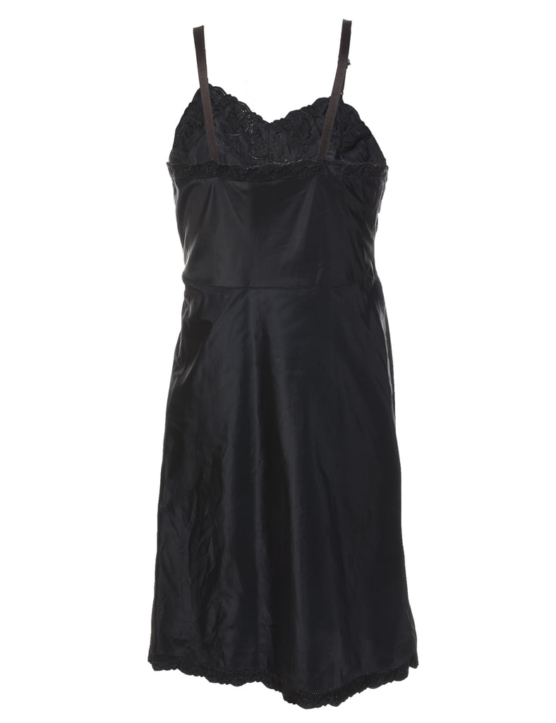 Black Lace Trim Sparkly Slip Dress - M