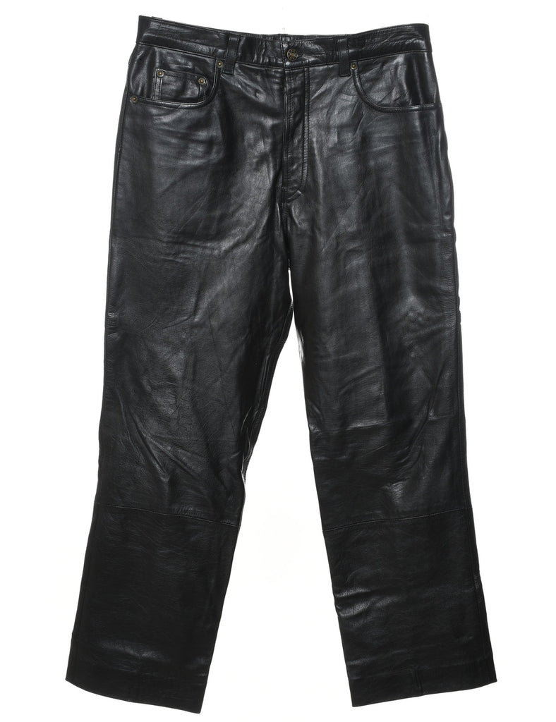 Black Leather Trousers - W32 L28