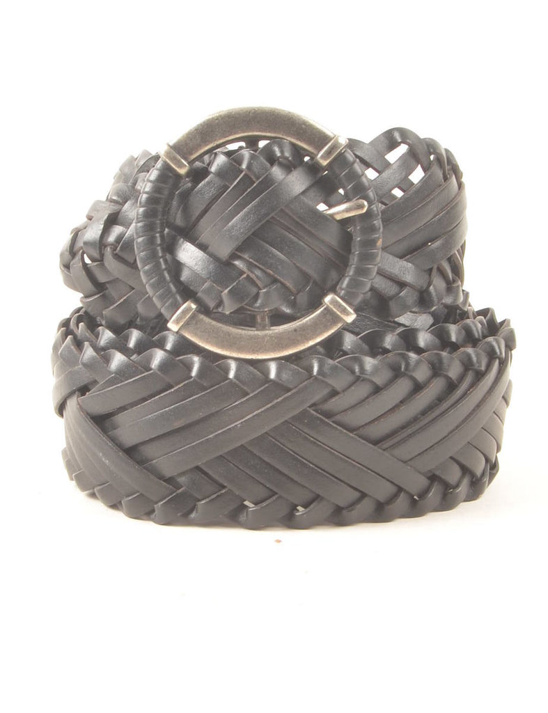 Black Leather Woven Belt - L