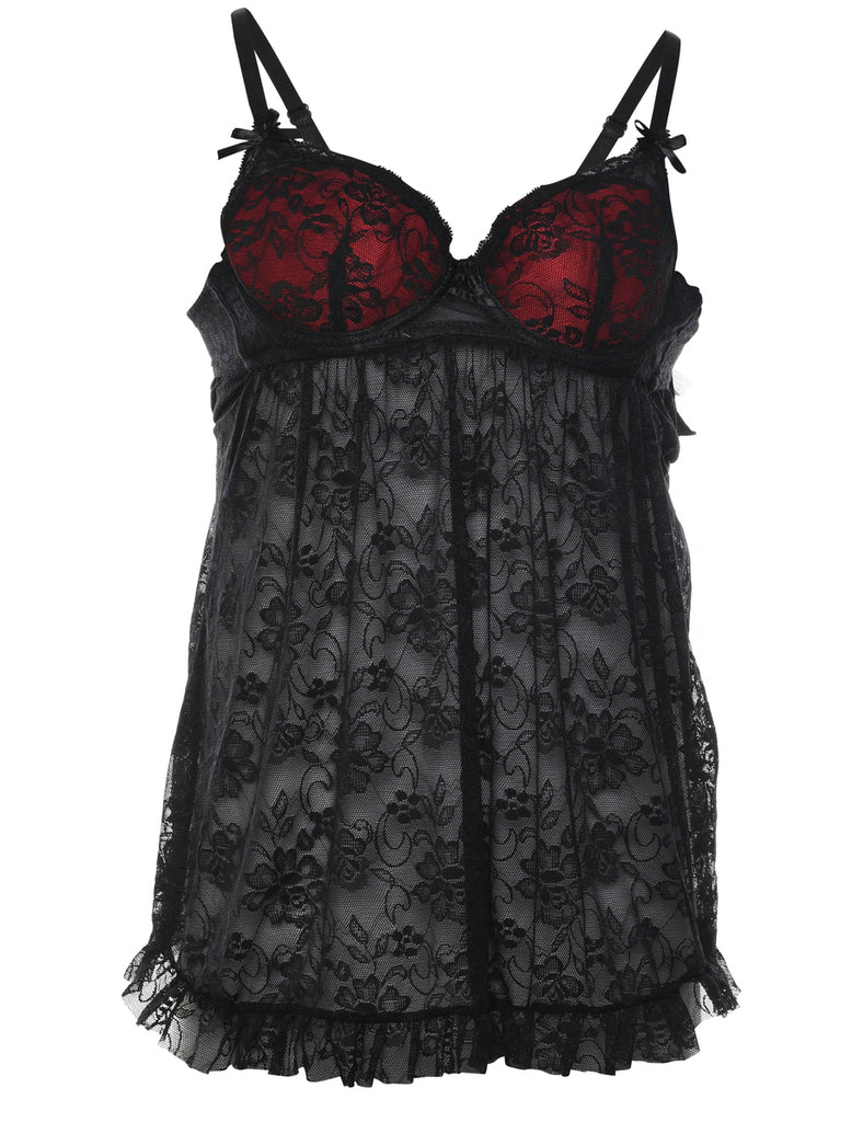 Black & Maroon Lace 1990s Gothic Babydoll - M