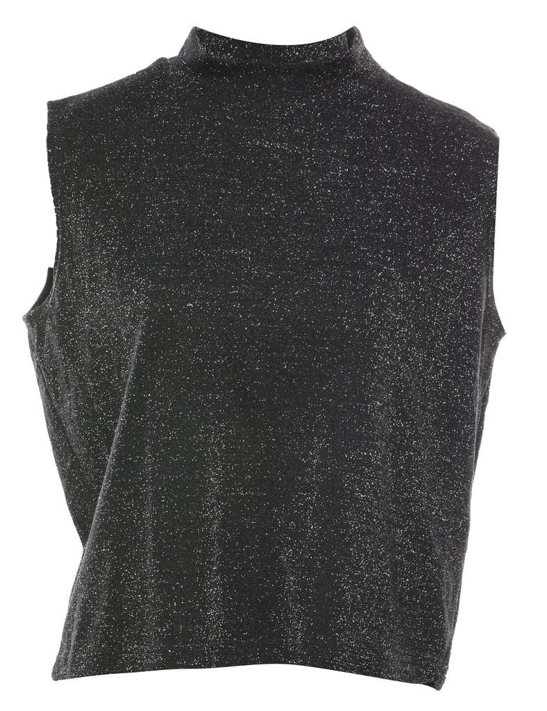 Black Metallic Evening Top - M