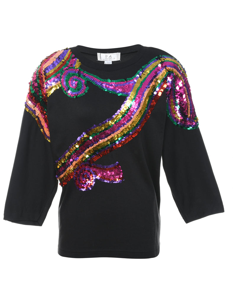 Black & Multi-Colour Sequined Sweatshirt - L