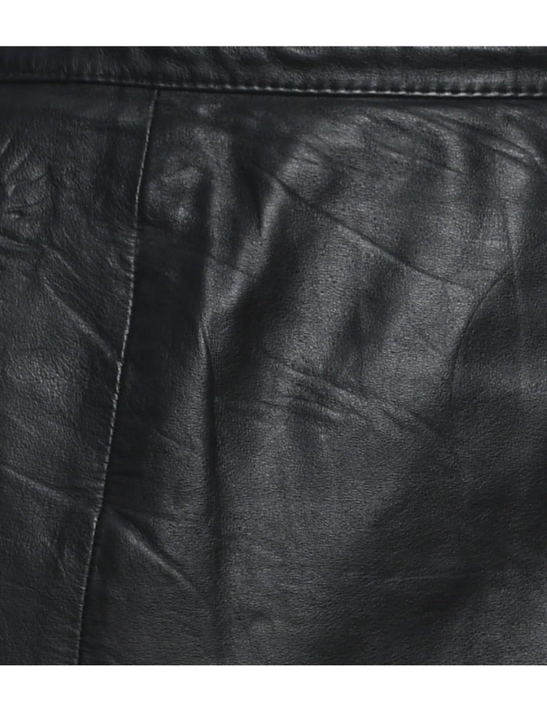 Black Pencil Shape Leather Skirt - S