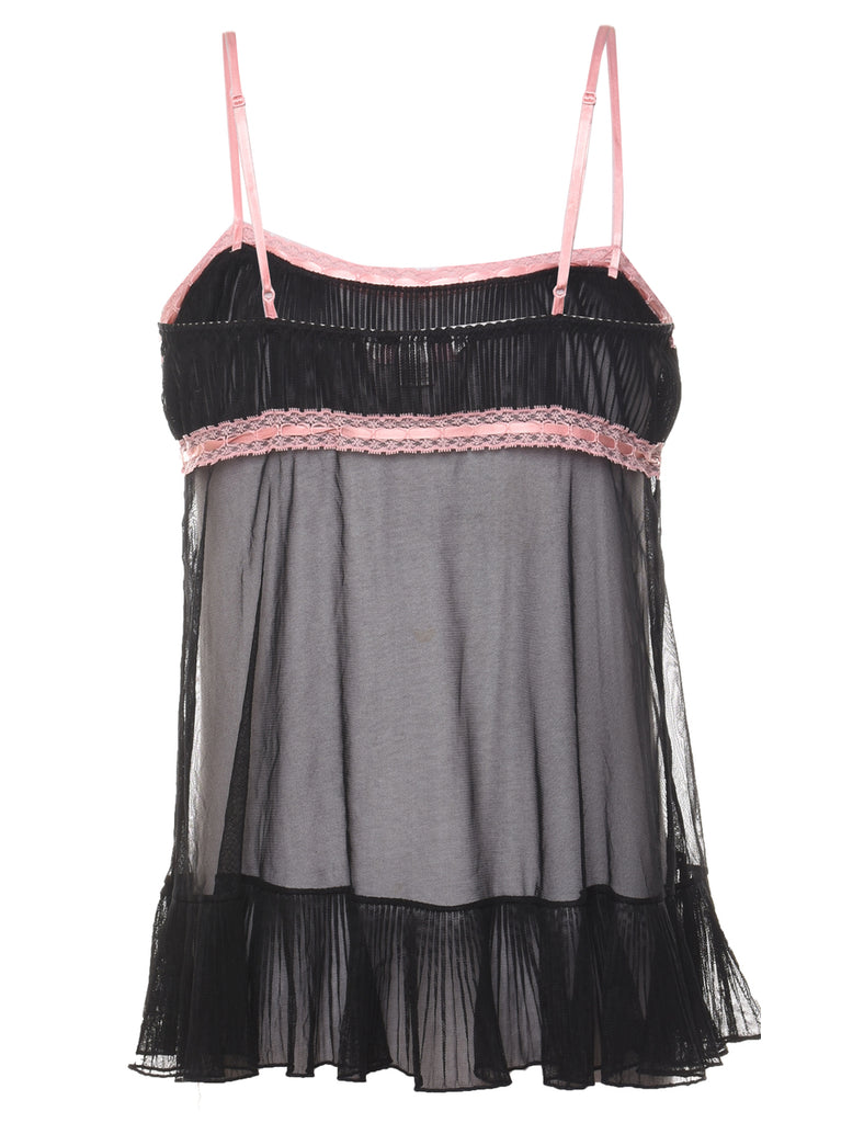 Black & Pink Lace Trim Babydoll - M