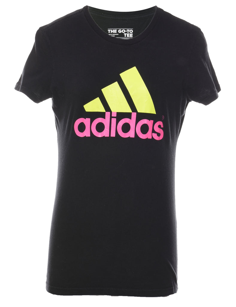 Black, Pink & Yellow Classic Adidas Printed T-shirt - M