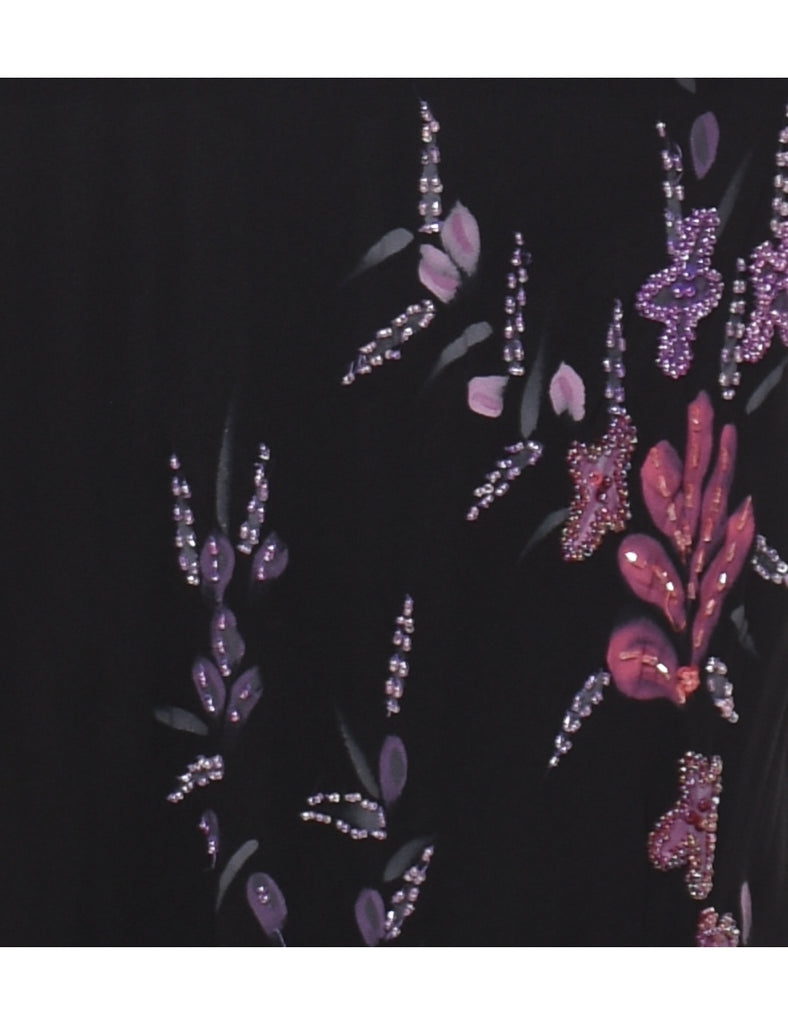 Black, Purple & Pink Embroidered Y2K Evening Dress - XS