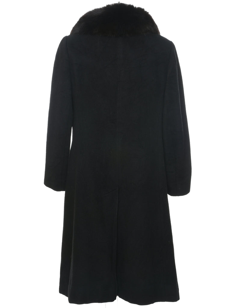 Black Real Fur Wool Coat - M