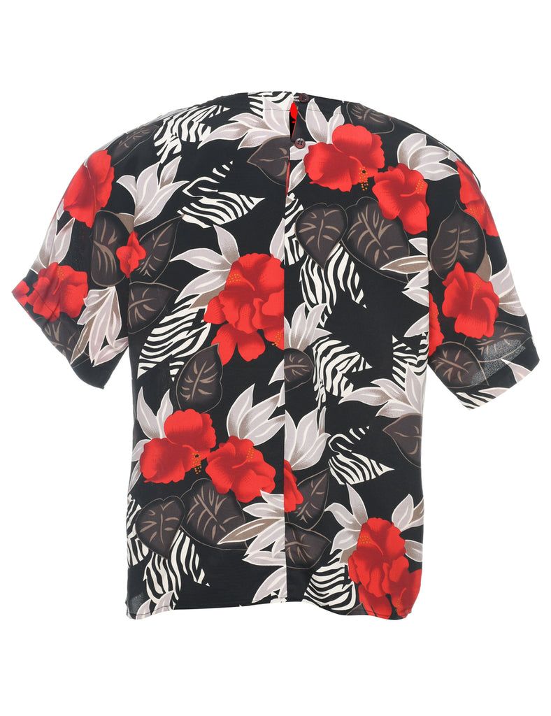 Black & Red Floral Printed Top - S