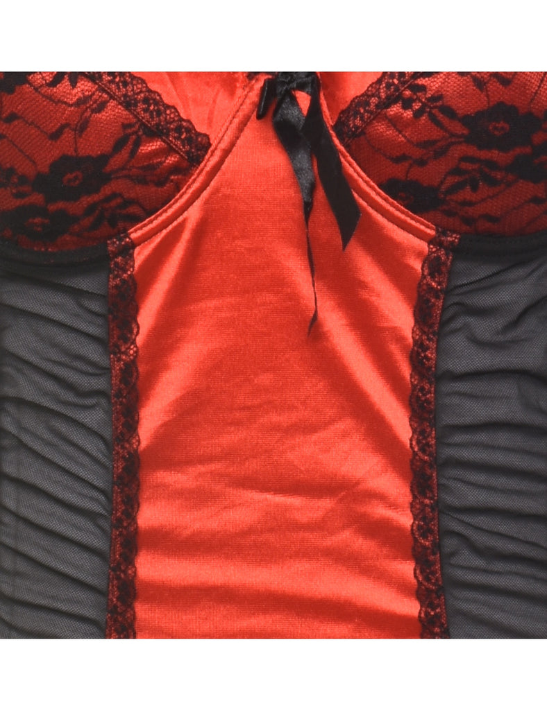 Black & Red Lace Trim 1990s Babydoll - S