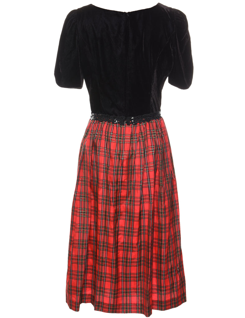 Black & Red Tartan Contrast Evening Dress - M