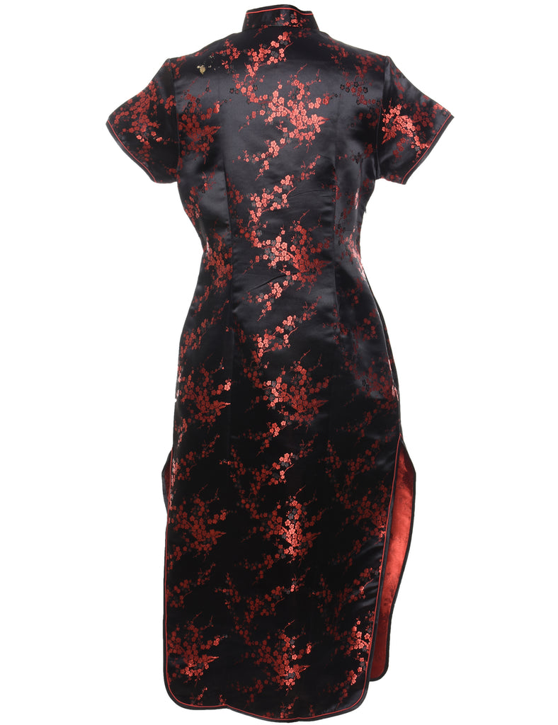 Black & Red Traditional Metallic Evening Dress - L