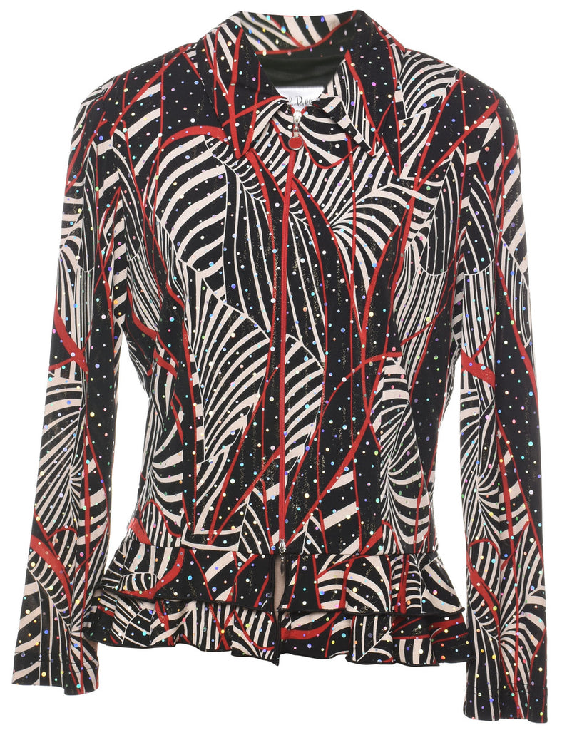 Black, Red & White Sparkly Patterned Jacket - L