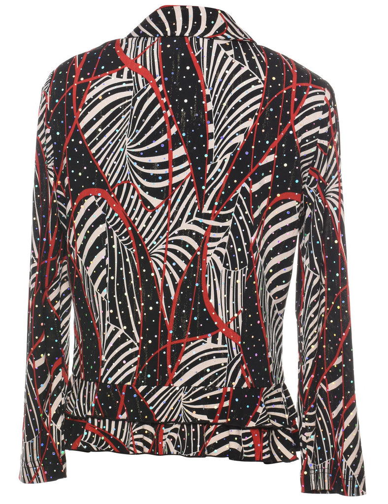 Black, Red & White Sparkly Patterned Jacket - L