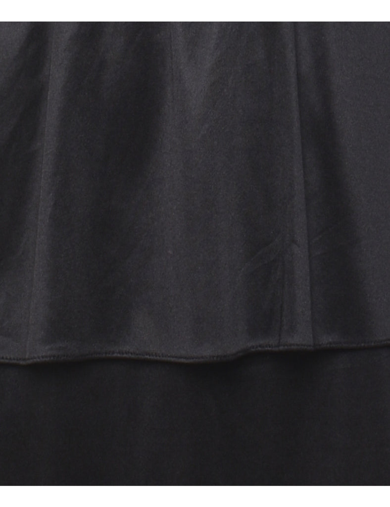 Black Ruched 1980s Evening Dress - L