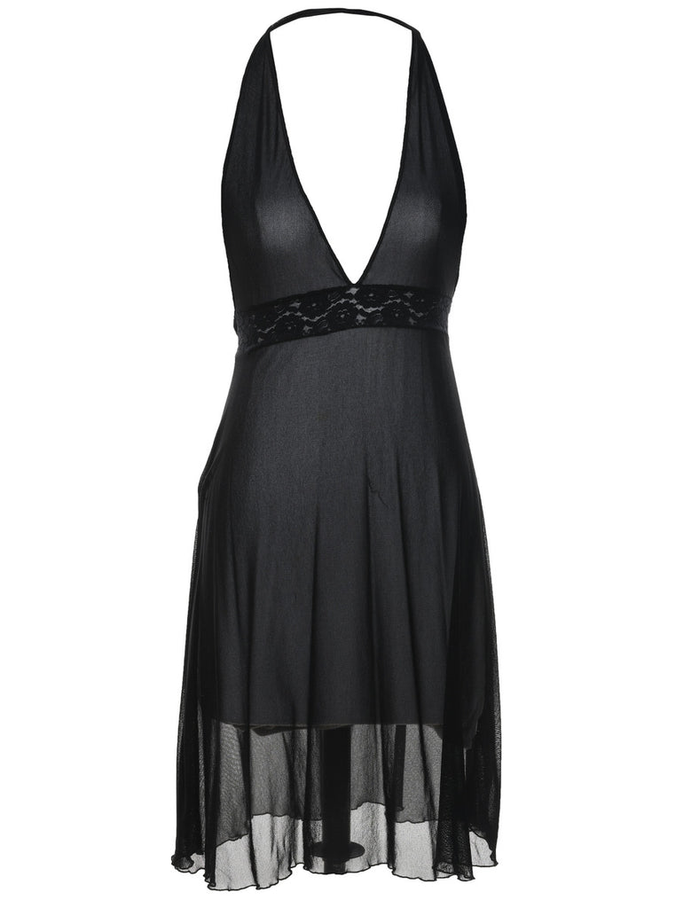 Black Sheer 1990s Halterneck Slip Dress - XS