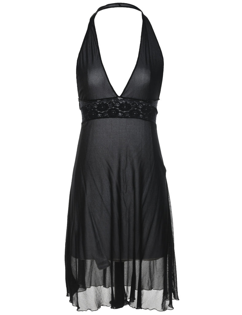 Black Sheer 1990s Halterneck Slip Dress - XS