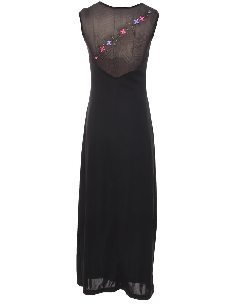 Black Sheer Embroidered 1990s Evening Dress - XS