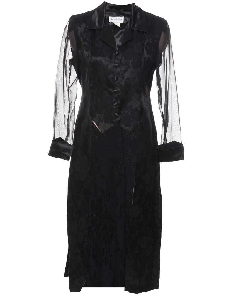 Black Sheer-Sleeved Evening Dress  - M