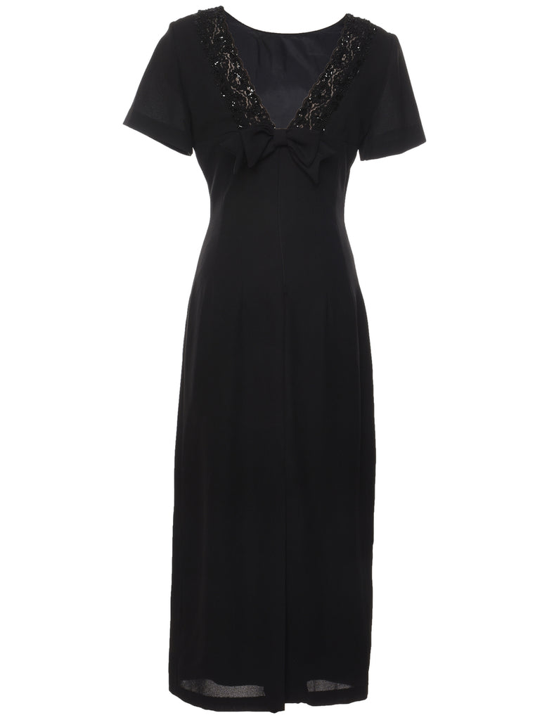 Black Short-Sleeve Maxi Evening Dress - M