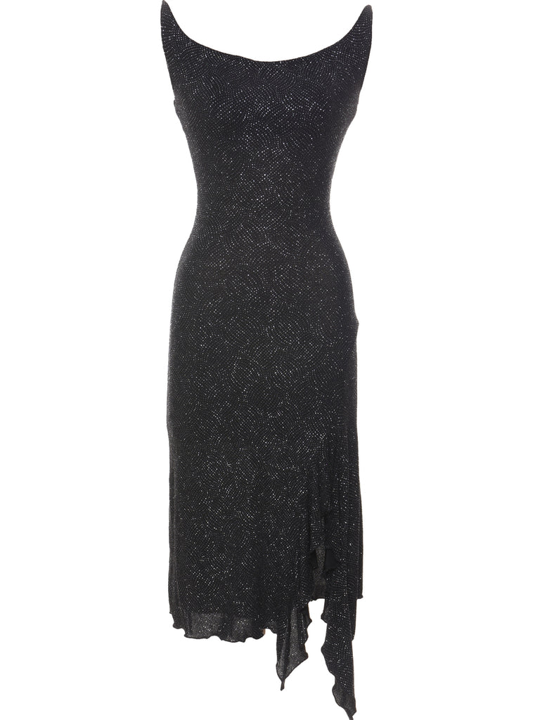 Black & Silver Handkerchief Hem 1990s Evening Dress - XS