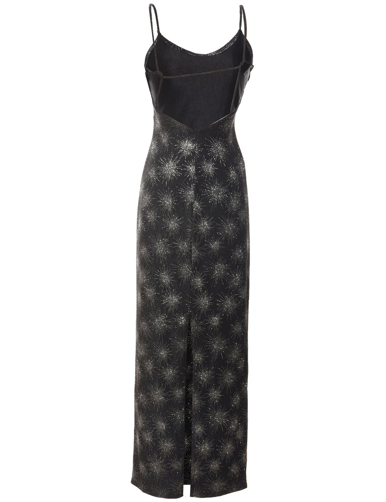 Black & Silver Sparkly 1990s Maxi Dress - XS