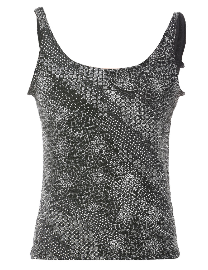 Black & Silver Sparkly Metallic Evening Top - S