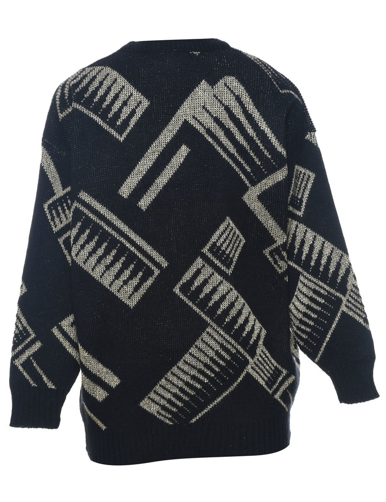 Black & Silver Sparkly Patterned Jumper - M