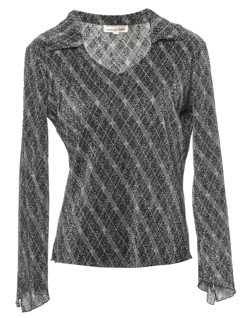 Black & Silver Y2K Sparkly Printed Top - M