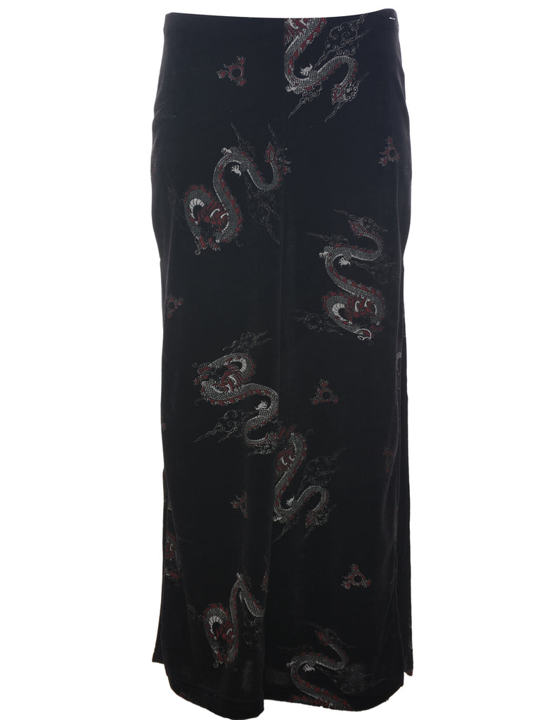 Black Snake Dragon Midi Skirt - S