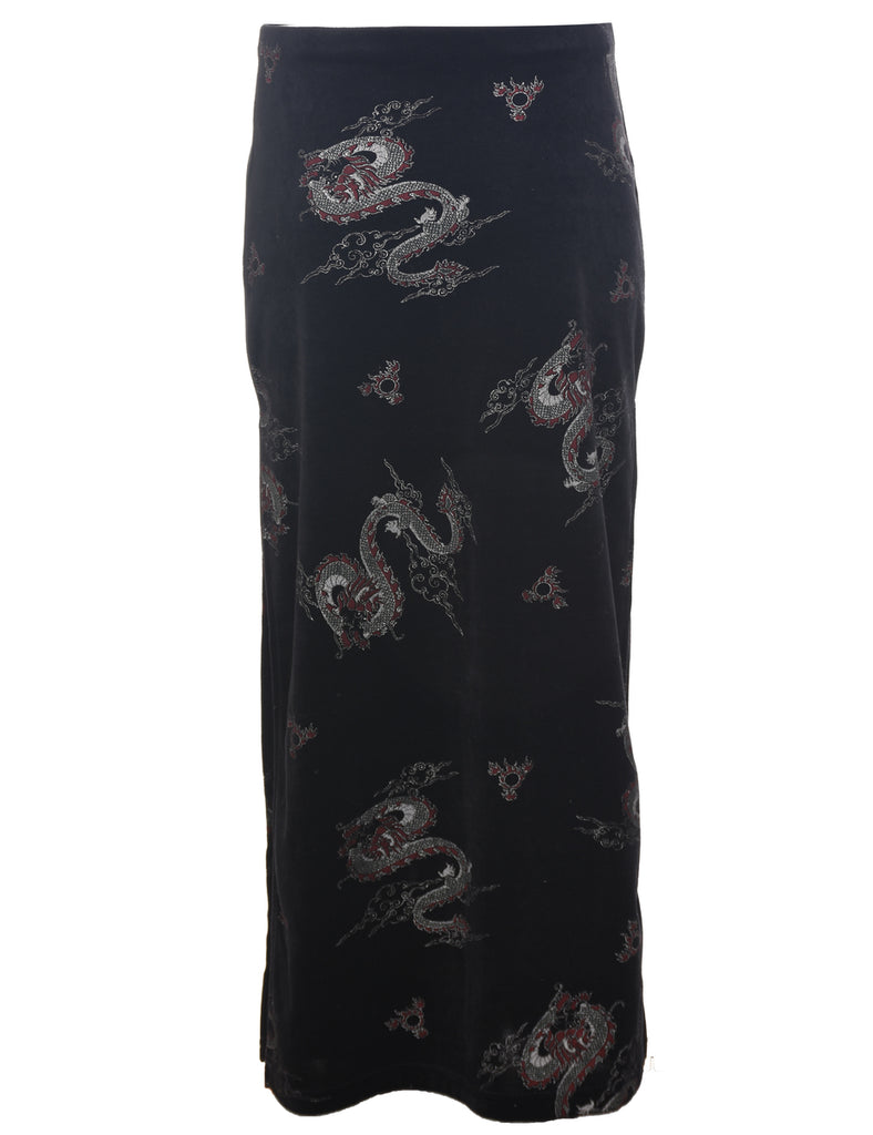 Black Snake Dragon Midi Skirt - S