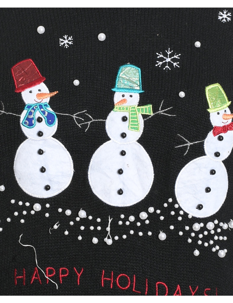 Black Snowman Christmas Jumper - S