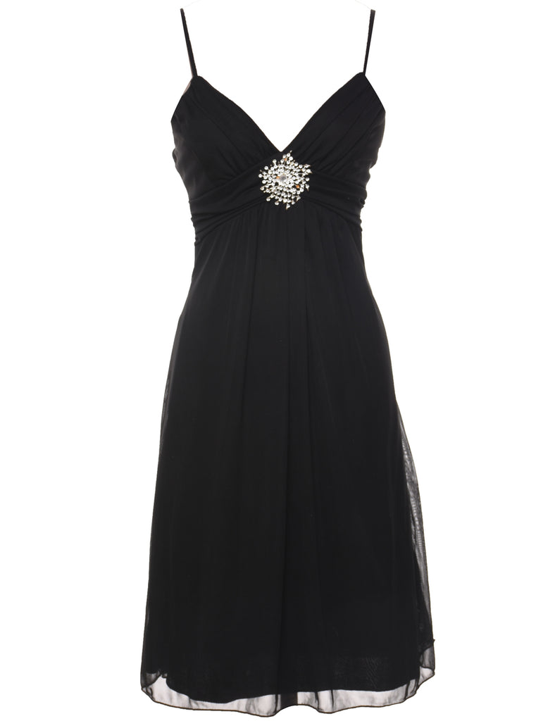 Black Strappy Diamanté Detail Evening Dress - S