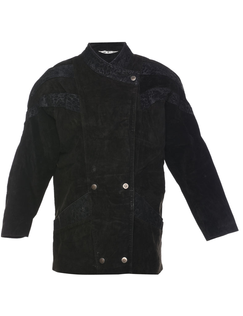 Black Suede Double Breasted Jacket - XS