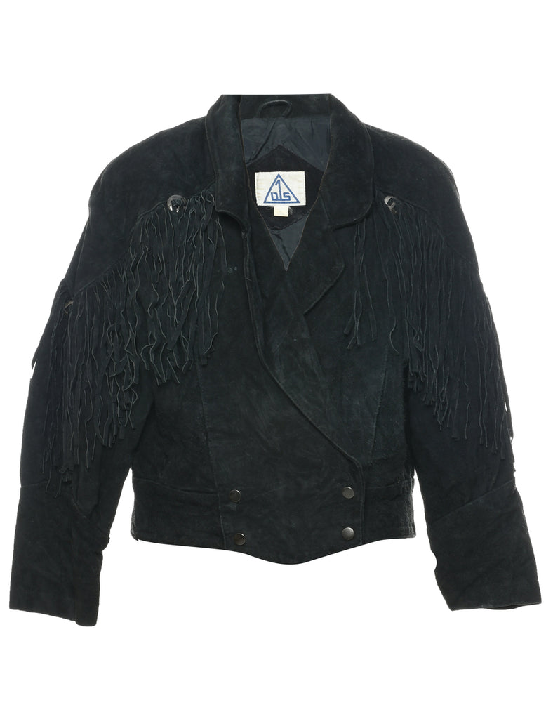 Black Suede Fringing Jacket - L