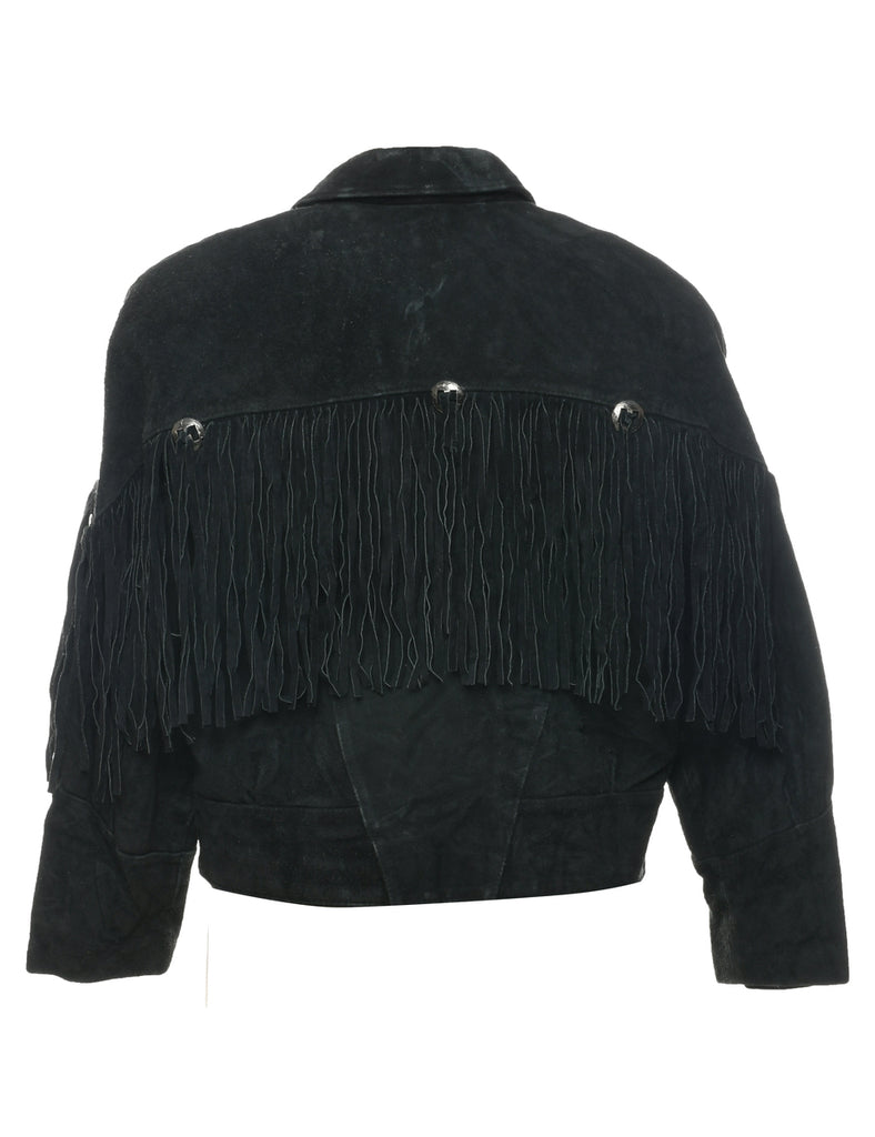 Black Suede Fringing Jacket - L